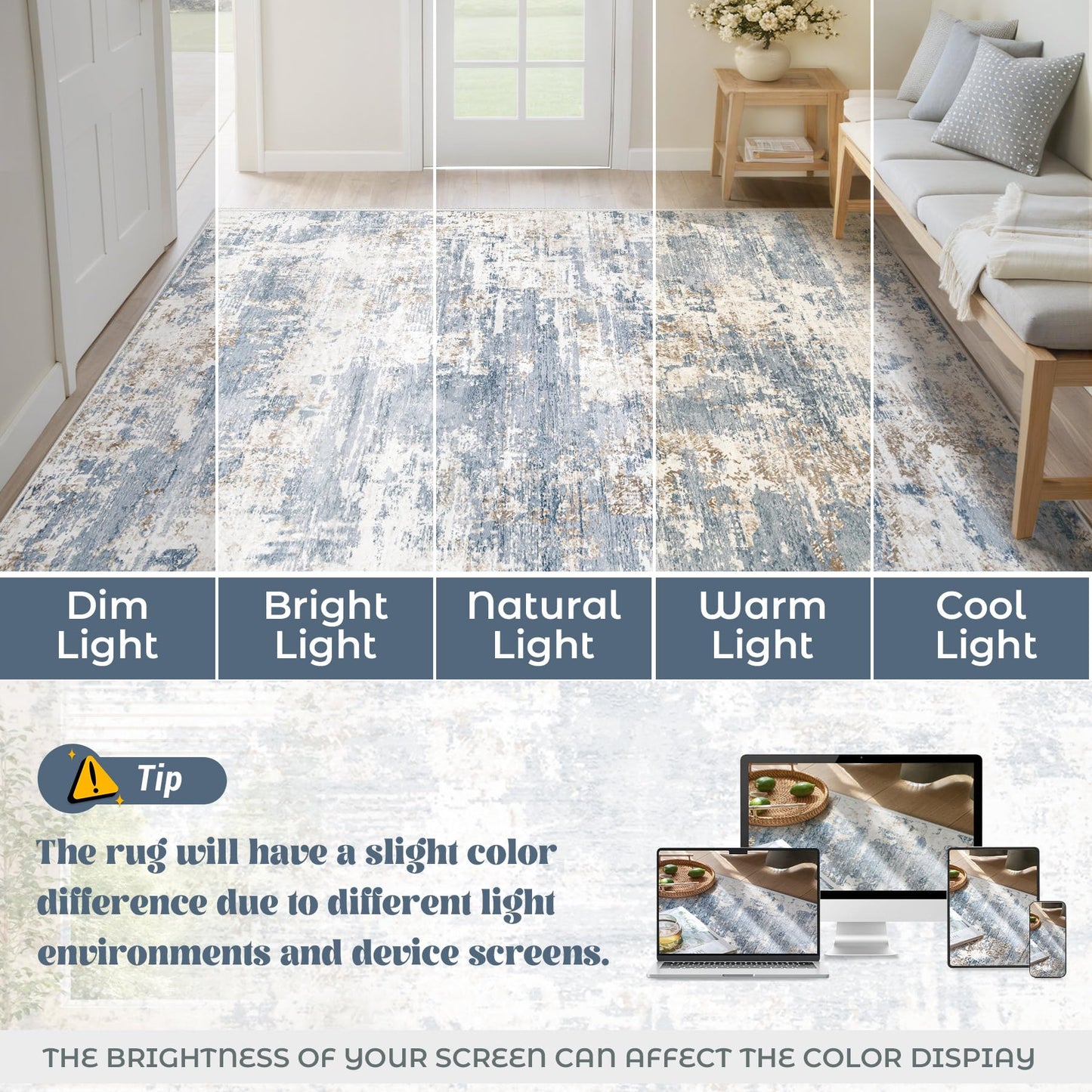 XLUEZ 6x9 Area Rugs for Living Room, Washable Modern Abstract Large Area Rug Neutral Soft Non Slip Kids Rug Stain Resistant Indoor Carpet for Bedroom Nursery Dining Room Playroom(Blue, 6'x9')