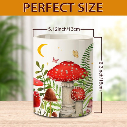 pinata Mushroom Kitchen Decor Ceramic Utensil Holder, Cute Mushroom Utensils Holder for Farmhouse Indoor Kitchen Decorations Rustic Farmhouse Decor (6.3 inch)