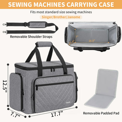 GMAK Sewing Machine Carrying Case, Sewing Machine Tote Bag with Removable Padding Pad, Universal Carrying Tote Storage Bags Stitching Case with Pockets for Most Standard Brother, Singer, Janome