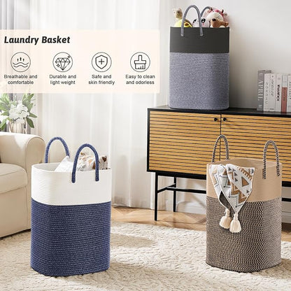 Artfeel Laundry Basket,Woven Cotton Rope Laundry Hamper,80L Versatile Storage for Dirty Clothes,Baby Toys,and Blankets in Bathroom, Nursery,and Living Room