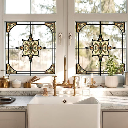 ADD.HERES Window Stickers, ‌Stained Glass Window Privacy Film, UV Blocking Static Cling for Home Kitchen Office Bathroom, Amber Starry Light, 11.81" X 15.75"