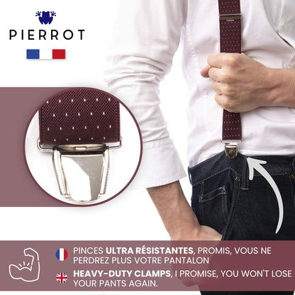 PIERROT Wide Premium Men's Suspenders - One Size Fits All, Adjustable - Reinforced Elastic and Leather Finishes