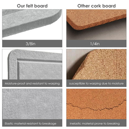 Lightomorrow Bulletin Board, 36 x 24 Inches Felt Pin Board, Cork Alternative for Wall, 3' x 2' Foldable Self-Adhesive Vision Board with 20 Pushpins - Light Gray