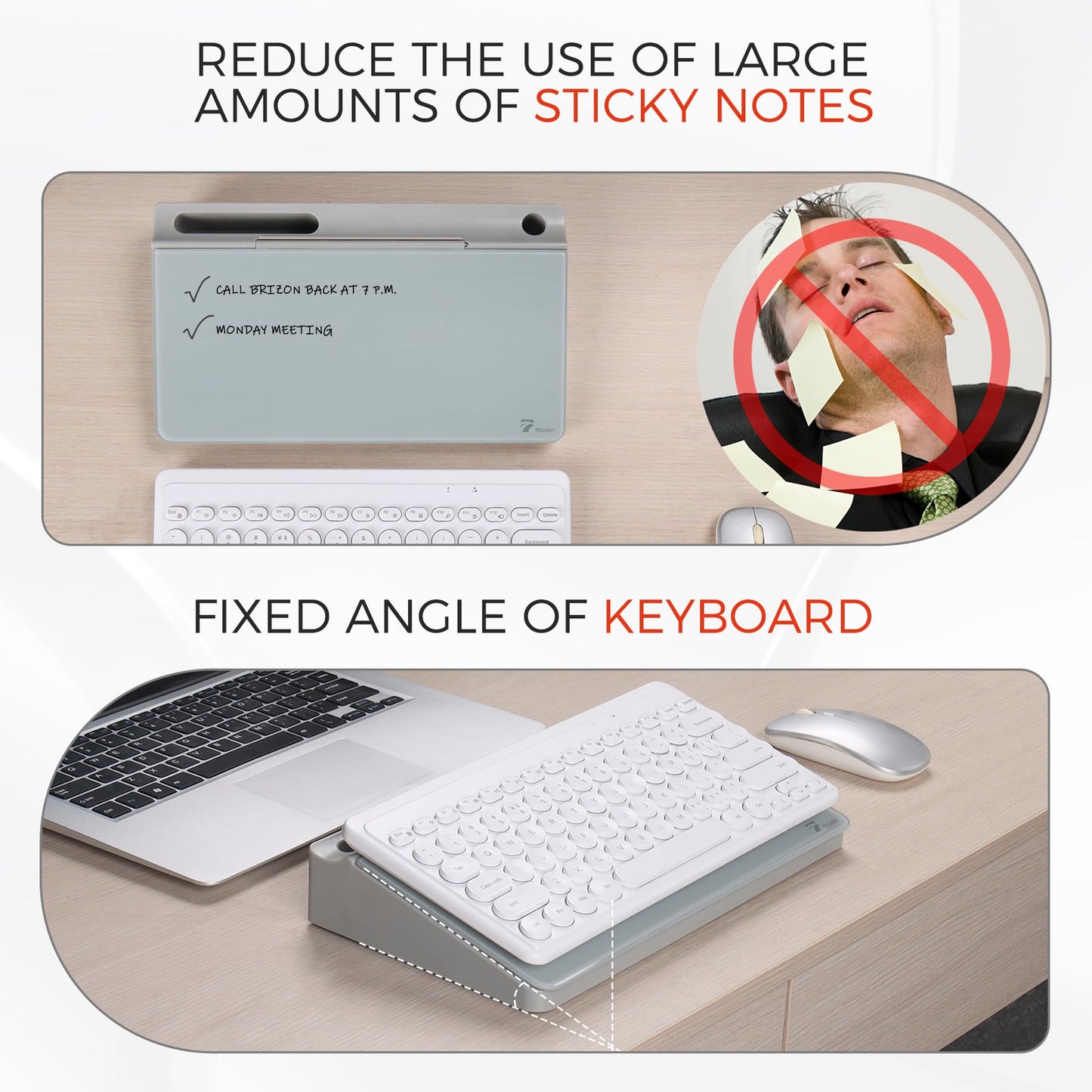 TOWON Small Compact Glass Desktop Whiteboard with Storage – 12 x 7 in Dry Erase Board for Desk, Home Office, School | Includes 5 Markers, Eraser & Holder | Space-Saving Organizer, Aesthetic Gray