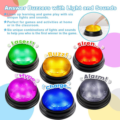 BEAN LIEVE Buzzers for Trivia Games - Set of 6 Game Buzzers, Compact Portable Buzzers for Classroom Trivia, Family Feud, Party Games, Team Quiz Nights - Fun for Teachers, Kids, Families