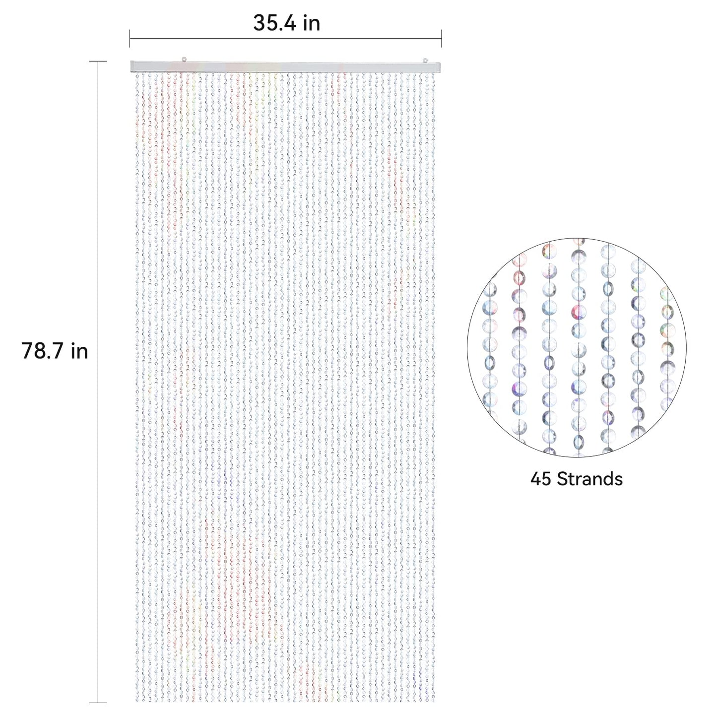 Boshen 3FTx6.5FT 45Strands Crystal Beaded Curtain Door Beads Clear Acrylic Beads Hanging Room Divider Crystal Iridescent Diamond Cut Curtain Doorway Curtain for Room Doorway Divider Party Decor