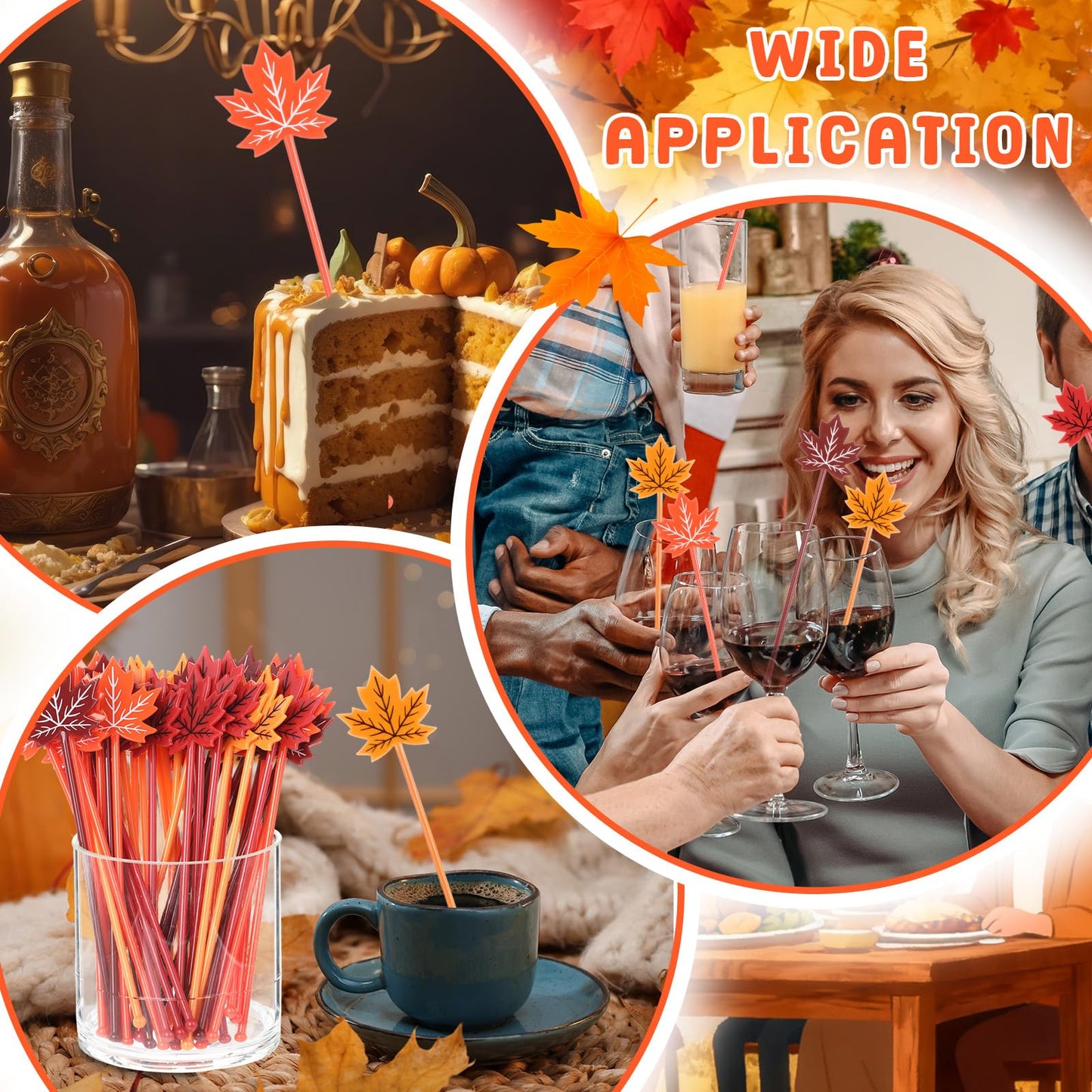 Bokon 30 Pcs Coffee Stirrers Maple Leaf Swizzle Sticks Plastic Cocktail Swizzle Stick 7.5" Reusable Coffee Stirrer Stir Sticks for Thanksgiving Party Christmas Wedding (Orange,Red)