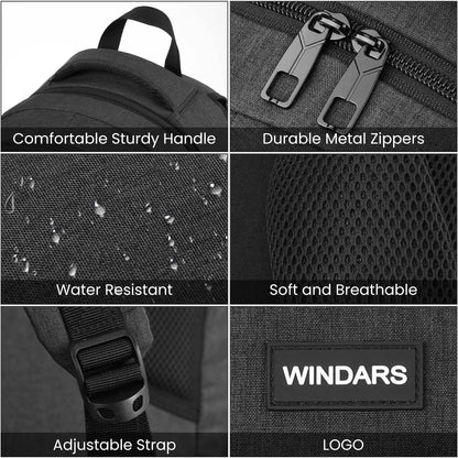 WINDARS Backpack for Men and Women, School Backpacks for Teens Boys, 15.6 Inch Large College Bookbag Durable Computer Laptop Bag with USB Charger Port for Business Work Travel, Black