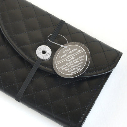 Black Faux Leather 13-Pocket Coupon, Photo, Recipe & Receipt Organizer (Quilted)