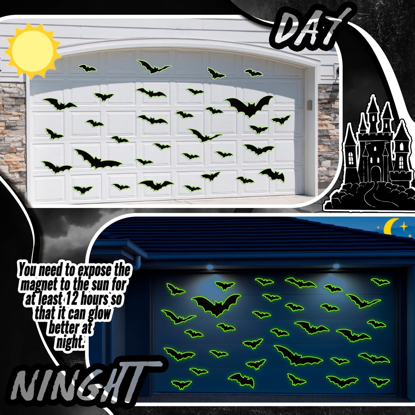 Kanayu 32 Pcs Halloween Garage Door Decorations Magnets Glow in the Dark Black Bats Spider Garage Door Magnets Luminous Magnetic Stickers Halloween Decorations for Home Car Refrigerator(Classic Bat)