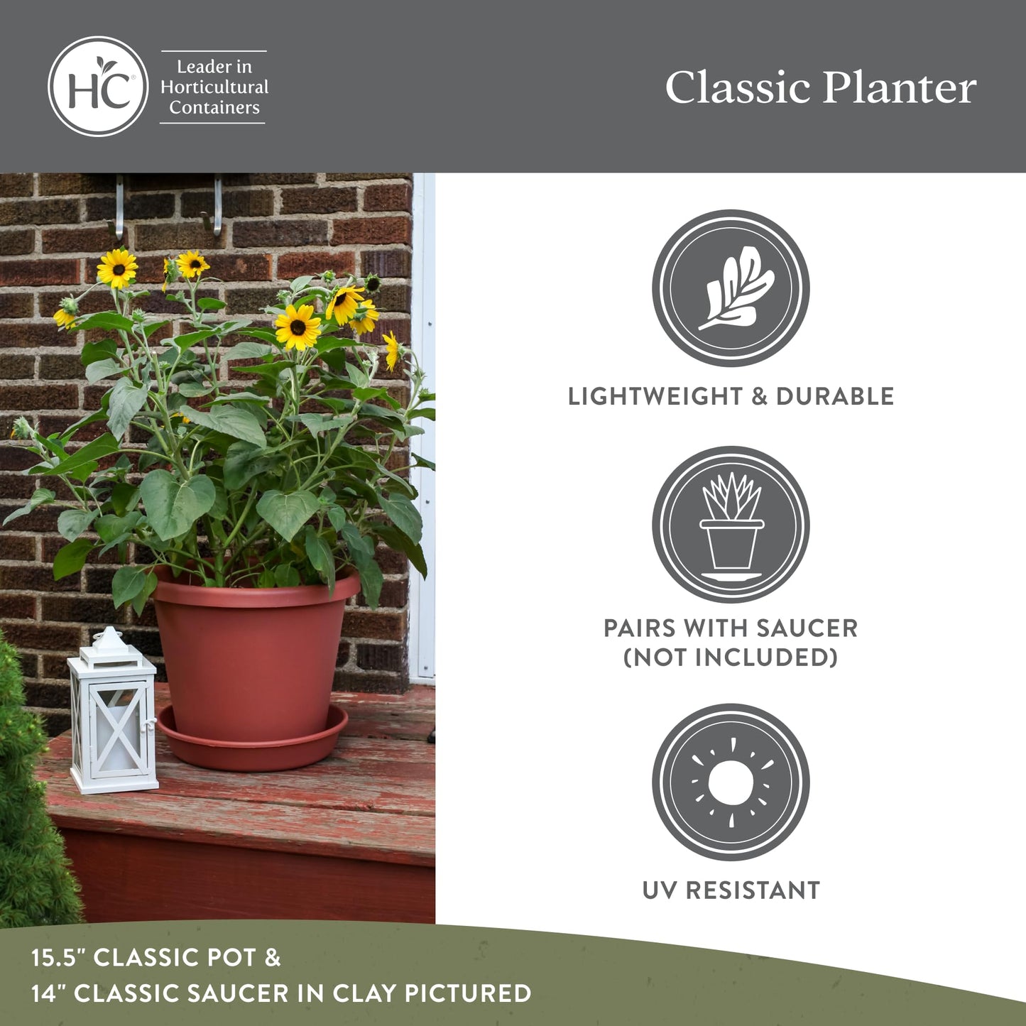 The HC Companies 8.5 Inch Classic Round Planter Pots with Drainage, Rolled Rim Plastic Planters for Indoor & Outdoor Plants, 4-Pack Decorative Flower Pots for Garden, Office & Home Decor, Evergreen