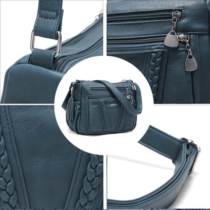 Goinsound Women's Crossbody Bag Soft PU Leather Multi-Pocket Shoulder Bag with Braid & Tassel Detail