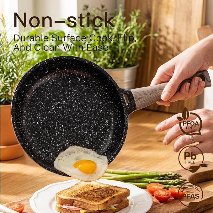 USELUCK Pots and Pans Set Nonstick 22 Pcs, Ceramic cookware set Non-Toxic Coating Inky Granite Kitchen Cookware Set, Induction Kitchen Cooking Set w/Frying Pans & Glass Lids, PFOS & PFOA Free