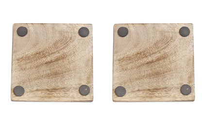 Wooden Set of 6 Whitewash Coasters with Holder Stand | White Distressed Coasters for Tea, Coffee & Drinks | Dining Table & Home Décor