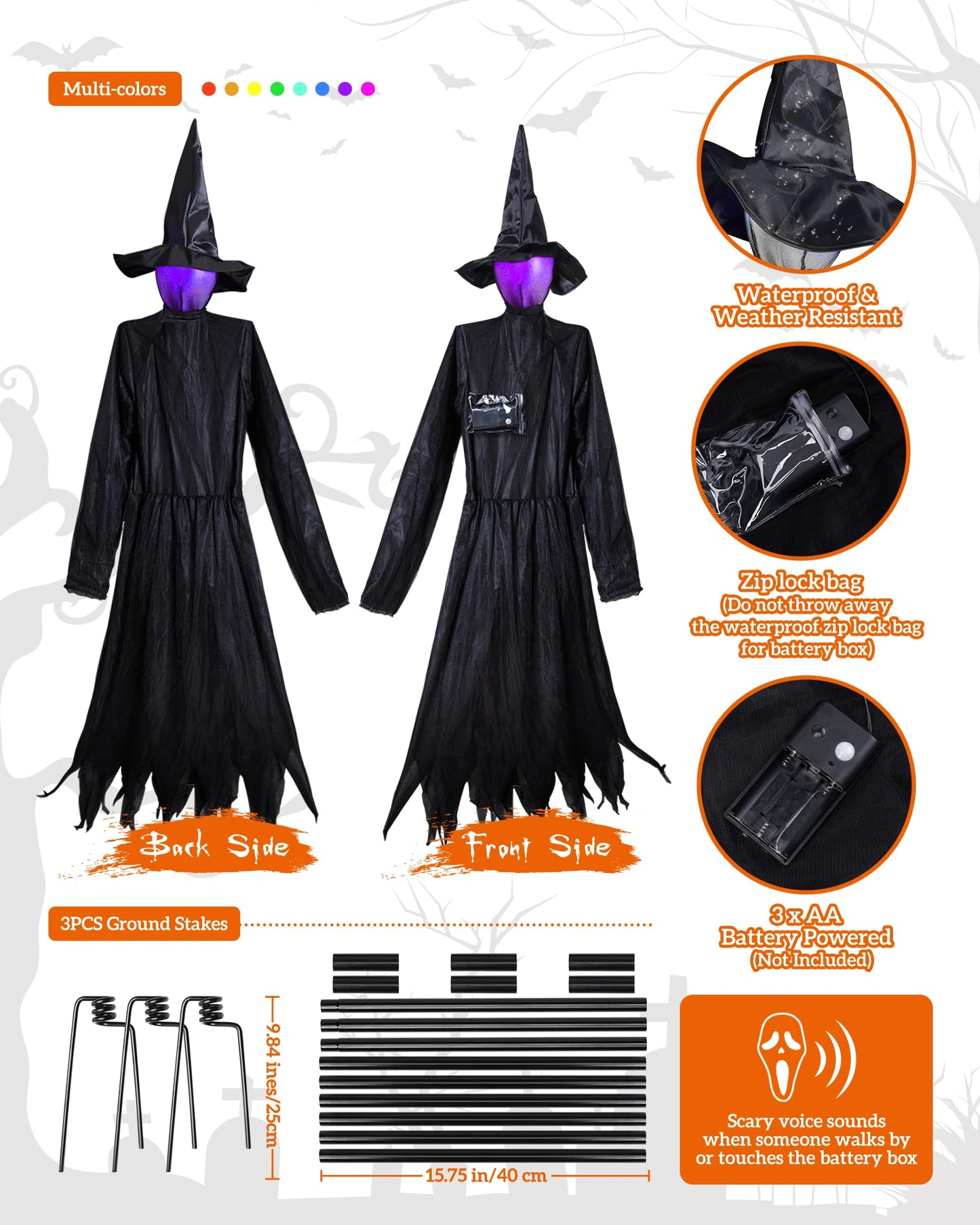 Halloween Decorations Outdoor 3PCS Light Up Witches Holding Hands Witches with Stakes, Scary Screaming Witches with Glowing Face, Creepy Halloween Party Props Decor for Yard Garden Outside Lawn Porch