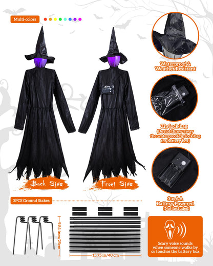 Halloween Decorations Outdoor 3PCS Light Up Witches Holding Hands Witches with Stakes, Scary Screaming Witches with Glowing Face, Creepy Halloween Party Props Decor for Yard Garden Outside Lawn Porch