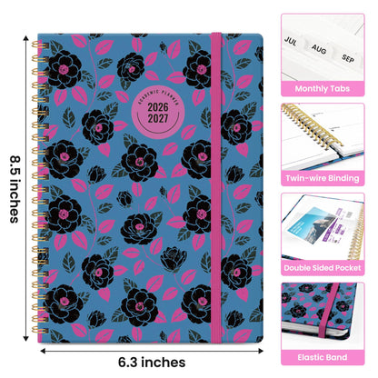 Planner 2026–2027, Weekly & Monthly Academic Organizer for School Year, Jul 2026–Jun 2027, Hardcover Planner with Tabs, Back to School Essential, 6.3" x 8.5", Midnight Roses