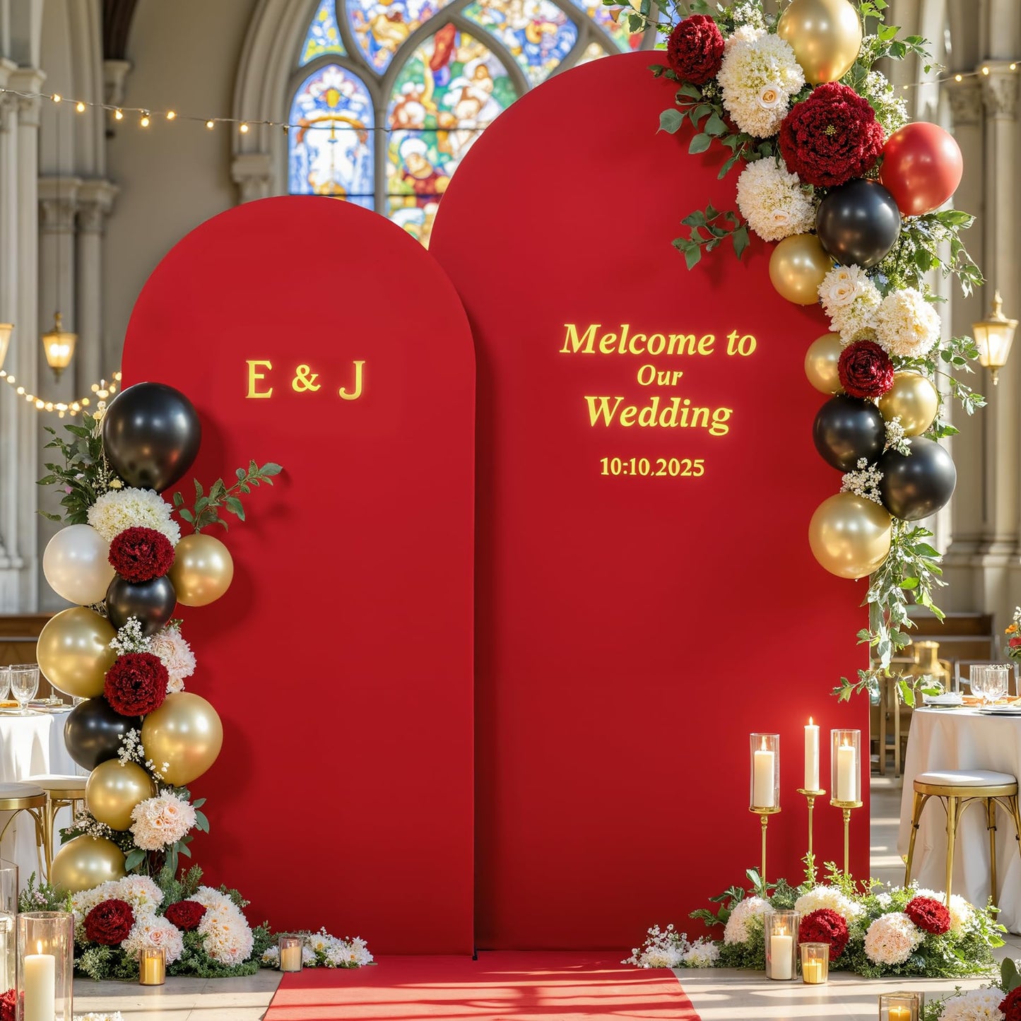 Black Red Arch Cover 2 Set-7.2 and 6ft Arch Backdrop Cover Spandex Wedding Arch Stand Covers for Birthday Party Baby Shower Retirement Graduation Banquet Halloween Photo Background Decorations