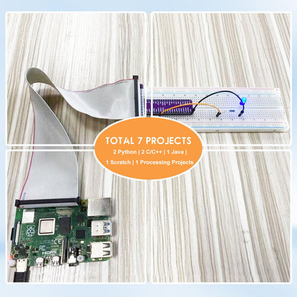 RPi GPIO Breakout Expansion Kit for Raspberry Pi 4B 3B+ 3B 2B B+ with 830 Tie Points Solderless Breadboard, 40pin GPIO Flat Ribbon Cable, 65pcs Jumper Wire (Without RPi Board)