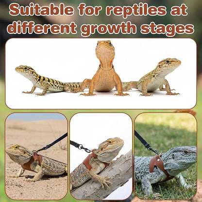 3 Pack Bearded Dragon Harness and Leash Set, Small Animal Traction Rope Training Walking Vest Accessories, 3-Size Adjustable Soft Leather Lizard Vest Harness Leash for Squirrel Reptile Rat