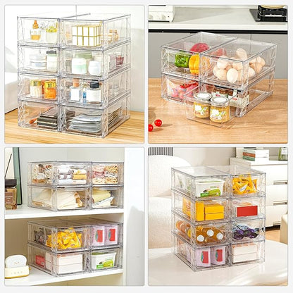 Clemate 6Pack Pantry Organizers and Storage,Clear Stackable Kitchen Storage Organizer,Foods Organizer Bins with Handles, Easily Assemble for Bathroom, Kitchen, Refrigerator, Pantry, Cabinet, Closet