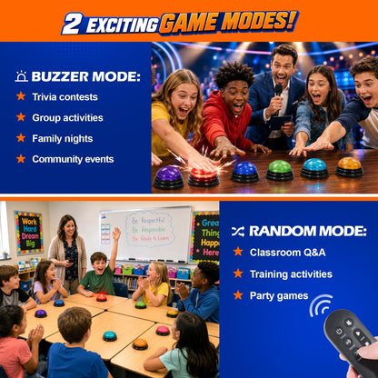 Buzzers for Trivia Games and Family Party: 8 Pack Answer Buzzers with Remote Control - Game Buzzers with Light & Sound First-Press Lock for Classroom Quiz
