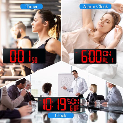 17.2" Large Digital Wall Clock Bluetooth Auto Sync Time Big Timer Red | Large Display Auto-Dimming/DST Led Wall Clock with Date Week For Living Room Classroom Garage Gym Gift for Senior Mom Dad