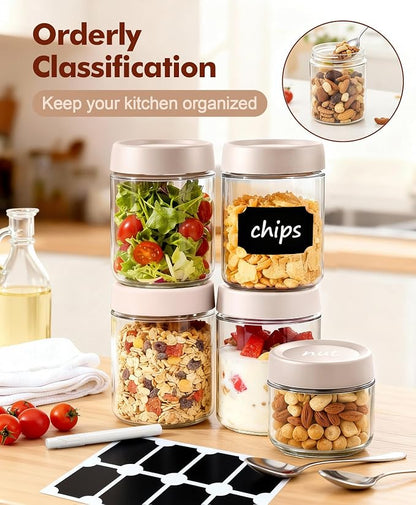 6 pack 16 oz Overnight Oats Containers with Lids and Spoons Glass Jars with Airtight Lids: Wide Mouth Mason Salad Jars, Leakproof and Reusable Glass Food Storage Container for Yogurt Snacks Spice