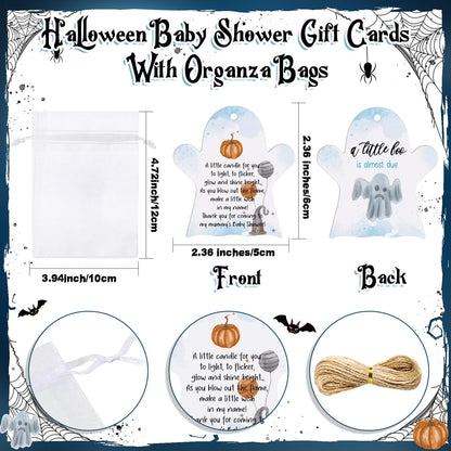 MTLEE 50 Sets Halloween a Little Boo is Almost Du Baby Shower Favors Cute Ghost Candles Unscented with Mini Ghost Thank You Cards Bags for Halloween Boo Gender Reveal Party Supplies (Blue)