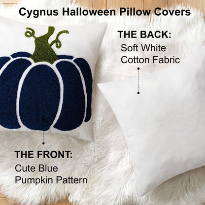 cygnus Fall Pillow Cover 18x18 inch Embroidered Blue Pumpkin Decorative Throw Pillow Cover Autumn Thanksgiving Halloween Decoration for Home Couch Living Room