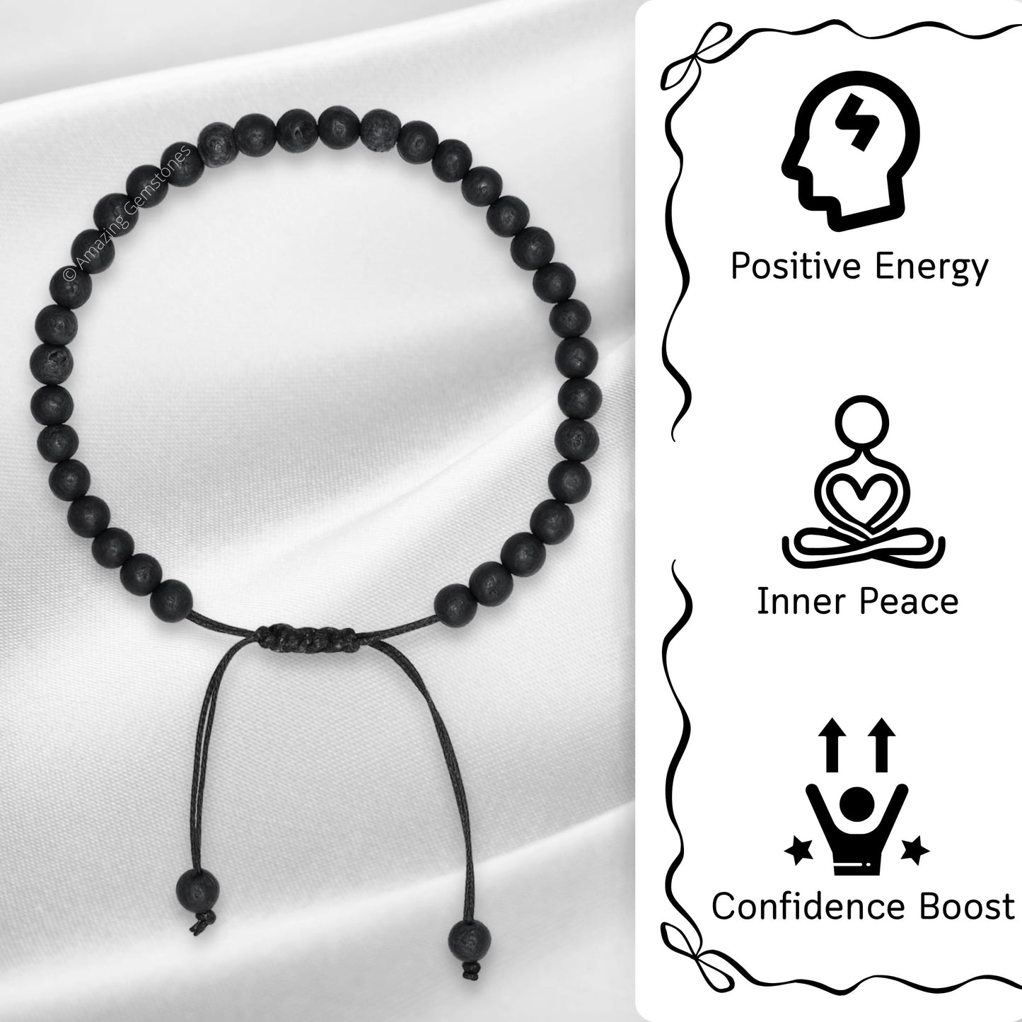 Amazing Gemstone Lava Stone Anklet Ankle Bracelets for Women - Waterproof Beaded Healing Crystal Anklets, Plus Size Chakra Gemstone Bead Anklet (Stretchy Adjustable - Plain)