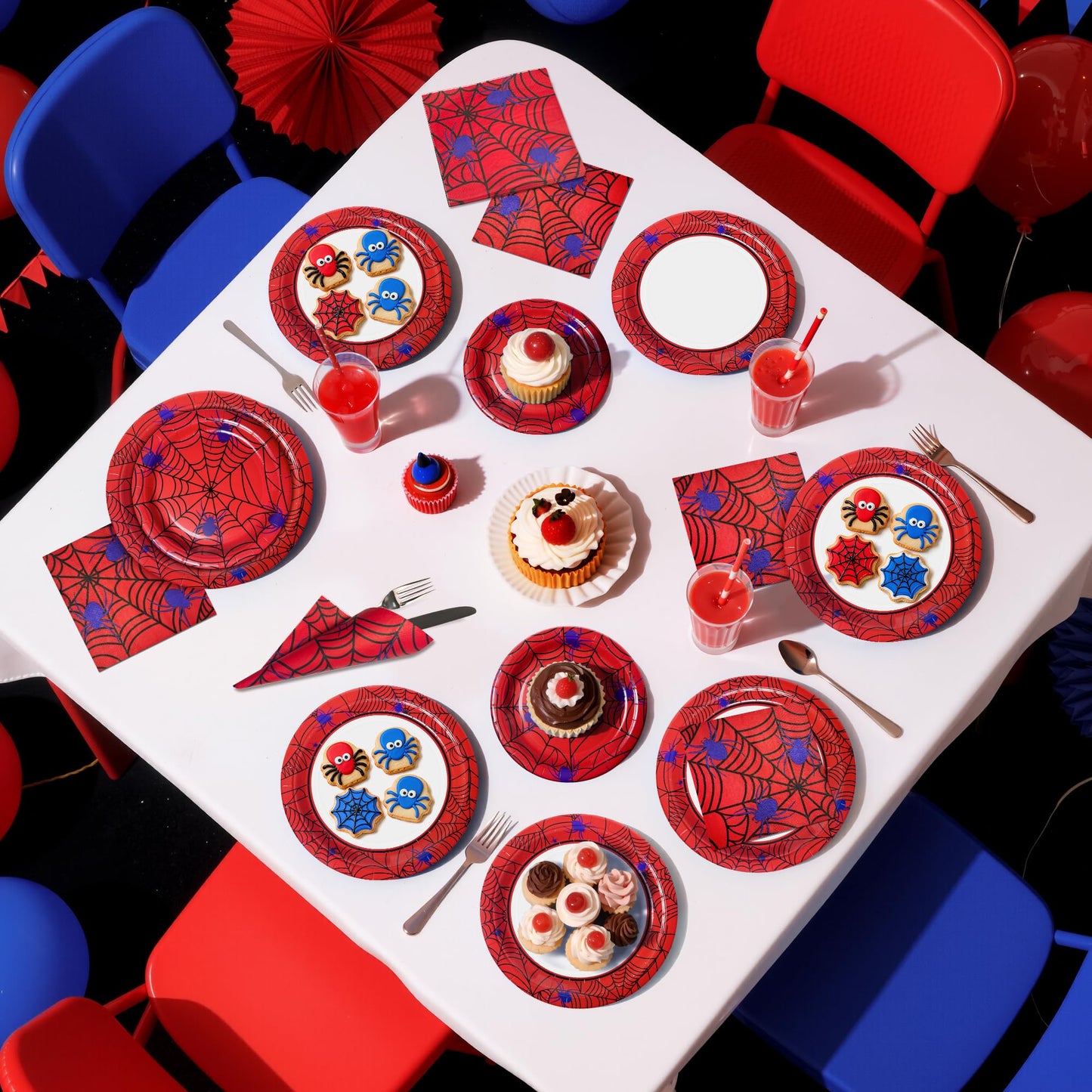 Watch Me Fly 75pcs Spider Party Supplies - Disposable Spider Web Paper Plates & Napkins (25pcs 9" & 7" Plates, 25pcs Napkins) for Birthdays, Halloween, Birthday, and Parties Decoration