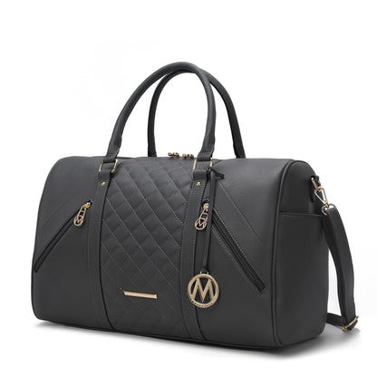 MKF Collection Travel Duffle Bag for Women, Quilted Vegan Leather Large Overnight Fashion Weekender Carry-on Handbags