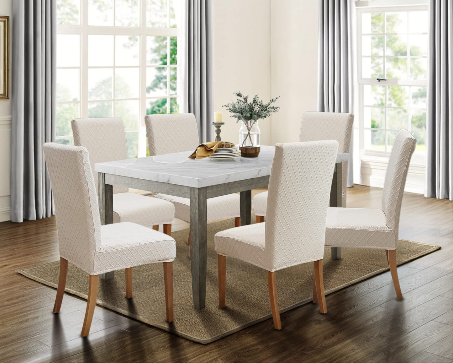 SPRINGRICO 4 Pack Dining Room Chair Covers with seat Belt, Stretch Parsons Chair Slipcover Washable Kitchen Dining Chair Cover Removable Seat Protector Set of 4, S2- Beige