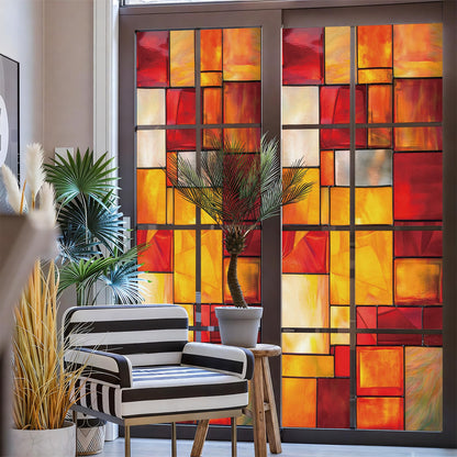 AOHMPT Stained Glass Window Privacy Film Static Cling - Rainbow Glass Decorative Sun Blocking Window Covering, Non-Adhesive Removable Stickers for Home & Office, 17.5" x 39.3"