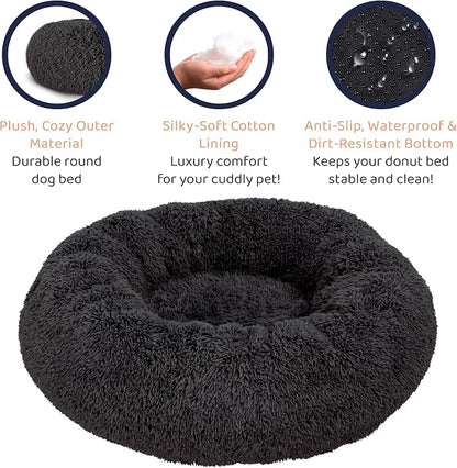 Donut Dog Bed - Premium Comfort for Anxiety Relief - Fluffy & Calming Design with Ultra-Plush Support | Cozy Round Dog Bed with Super Soft Circle Style (Black, Medium)
