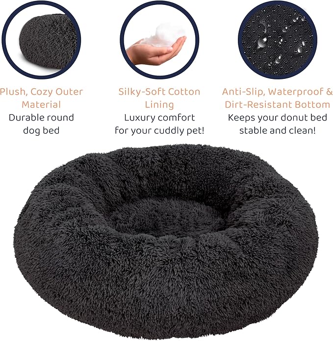 Donut Dog Bed - Premium Comfort for Anxiety Relief - Fluffy & Calming Design with Ultra-Plush Support | Cozy Round Dog Bed with Super Soft Circle Style (Black, Large)