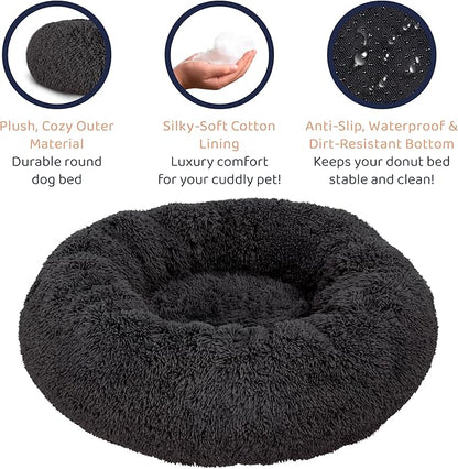 Donut Dog Bed - Premium Comfort for Anxiety Relief - Fluffy & Calming Design with Ultra-Plush Support | Cozy Round Dog Bed with Super Soft Circle Style (Black, Small)