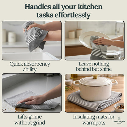 CLOUDSCAPE Kitchen Towels, Set of 12, Premium Cotton Dish Towels for Kitchen, 18" x 28" Oversized Hand Towel, Quick Absorbent & Drying Tea Towel with Hanging Loop - Grey