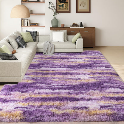 Ailyei Shag Rugs for Bedroom, 4x6 Abstract Purple Soft Fuzzy Rugs for Living Room, Fluffy Shaggy Plush Carpet Girls Kids Room Dorm Upgrade Non-Slip