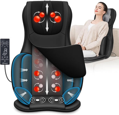 Snailax Shiatsu Back Massager with Heat, 3D Kneading Massage Chair Pad, Neck Back Massager for Back Pain Relief Deep Tissue, Chair Massager for Men Women