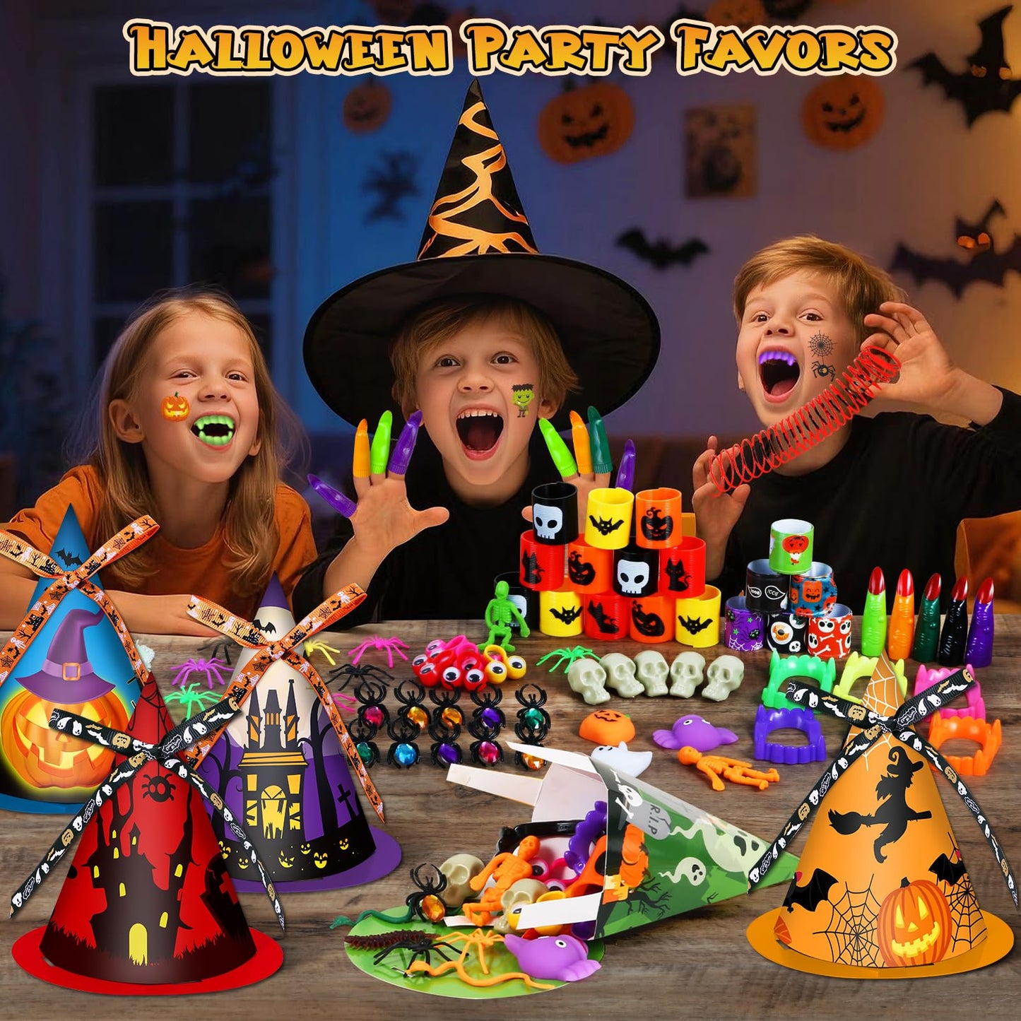 Letapapa 234 PCS Halloween Party Favors for Kids, 24 Pack Witch Hat Treat Bags Filled with Halloween Toys Bulk, Halloween Goodie Bag Fillers for Trick or Treat, Non-Candy Gift School Classroom Prize