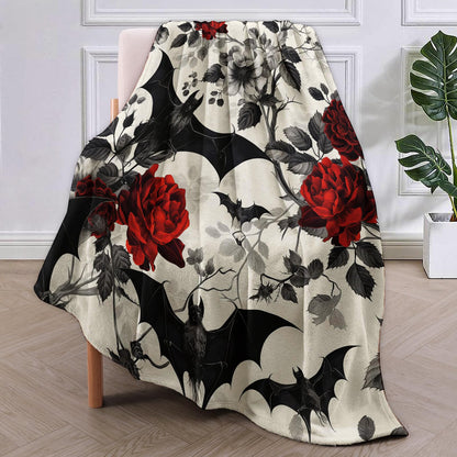 VANZEV Gothic Floral Blanket,Roses and Bat Flannel Throw Blankets,Soft Warm Lightweight Cozy Plush Halloween Goth Throws for Bedroom Sofa Home Decor Gifts for Women Girls 50"x60"
