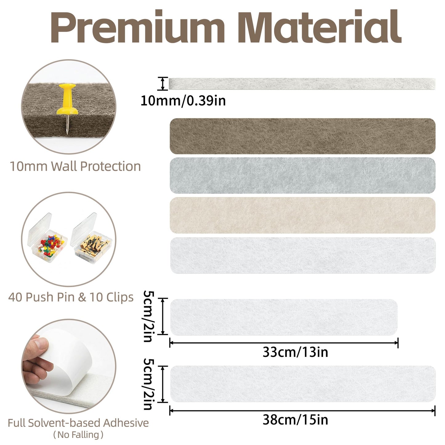 GoTiling Cork Board for Walls - 8 Pack Felt Pin Board Bar Strips - Self-Adhesive Lightweight Bulletin Board - Cork Board for Office with 40 Push Pins No Damage for Wall