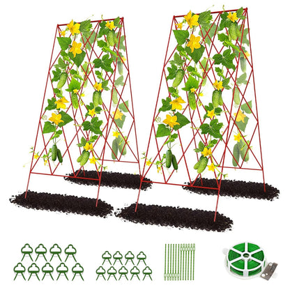 DoCred Red A-Frame Metal Garden Trellis, 2 Pack, PVC-Coated Steel, Perfect for Cucumbers, Squash, Peas, Flowering Vines