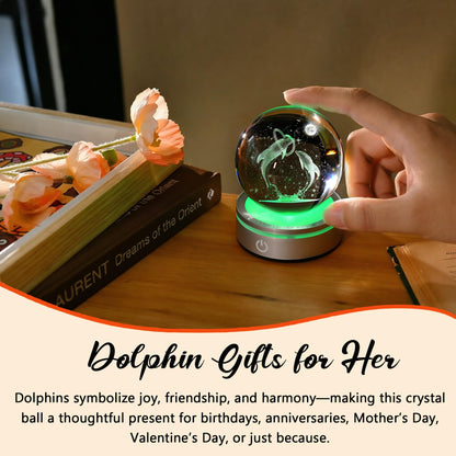 IFOLAINA 3D Dolphin Crystal Ball Night Lights Dolphin Lovers Gifts for Women Men Christmas Birthday Mothers Day Crystal Sphere Bedroom Decor