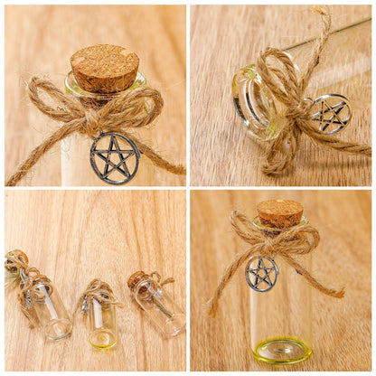 LemonRoad 24 Pcs Spell Jars for Witchcraft Small Tiny Glass Spell Potion Bottles with Cork and 24 Pendants Witchcraft Supplies Gifts Wishing Bottles with Rope for DIY Crafts
