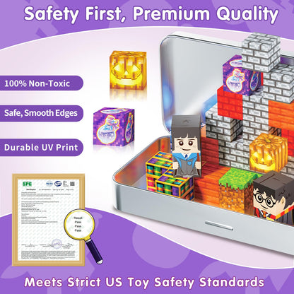 Pocket Cubes Magnetic Blocks & Magnetic Tiles, 35 PCS Magic Academy Magnetic Building Cubes Set, STEM Construction Toys for Kids Ages 4-8, Mini Travel Toys for Toddlers 3-5, Montessori Sensory Gifts