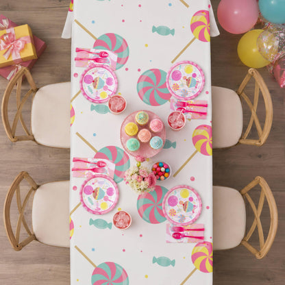 Blue Orchards Candy Table Covers (Pack of 3) - 54"x108" XL - Table Cloth, Party Supplies, Decorations, Lollipop Birthday Party, Halloween Candyland Theme Disposable Plastic Tablecloth Pack