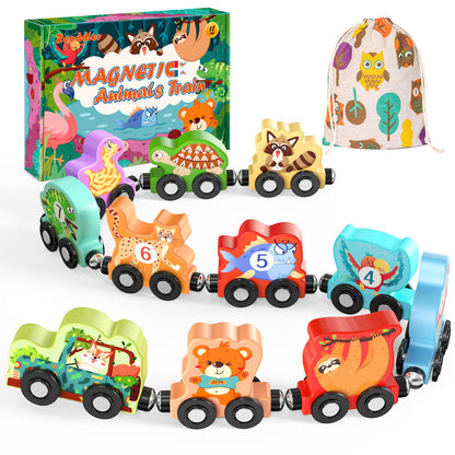 Zeoddler Toys for Toddlers, 11 Magnetic Wooden Animals Train Set, Montessori Toys for Toddlers, Learning Activities, Sensory Activities for Kids, Birthday Gifts for Boys, Girls